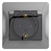 Розетка с заземлением со шторками с крышкой 16А IP44 в сборе SE Glossa, алюминий