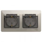Розетка двойная с заземлением со шторками в сборе IP44 SE Glossa, молочный