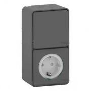 Блок розетка с крышкой + переключатель IP55 накладной монтаж Mureva Styl Schneider Electric Антрацит