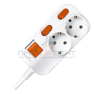 Anam Legrand e-Fren 2 Удлинитель с выключателем+ индивидуальным выкл.,шнур 2.5м, 16A, 250V